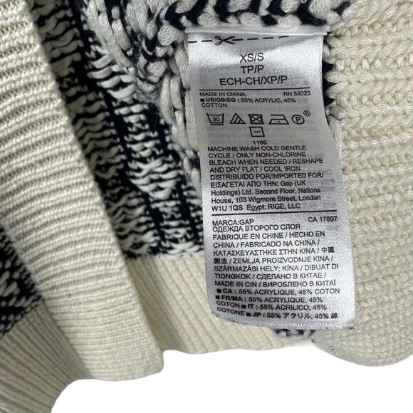 Gap Women’s Jacquard Open Front CardiganSize XS / S Navy & Cream - Picture 6 of 9